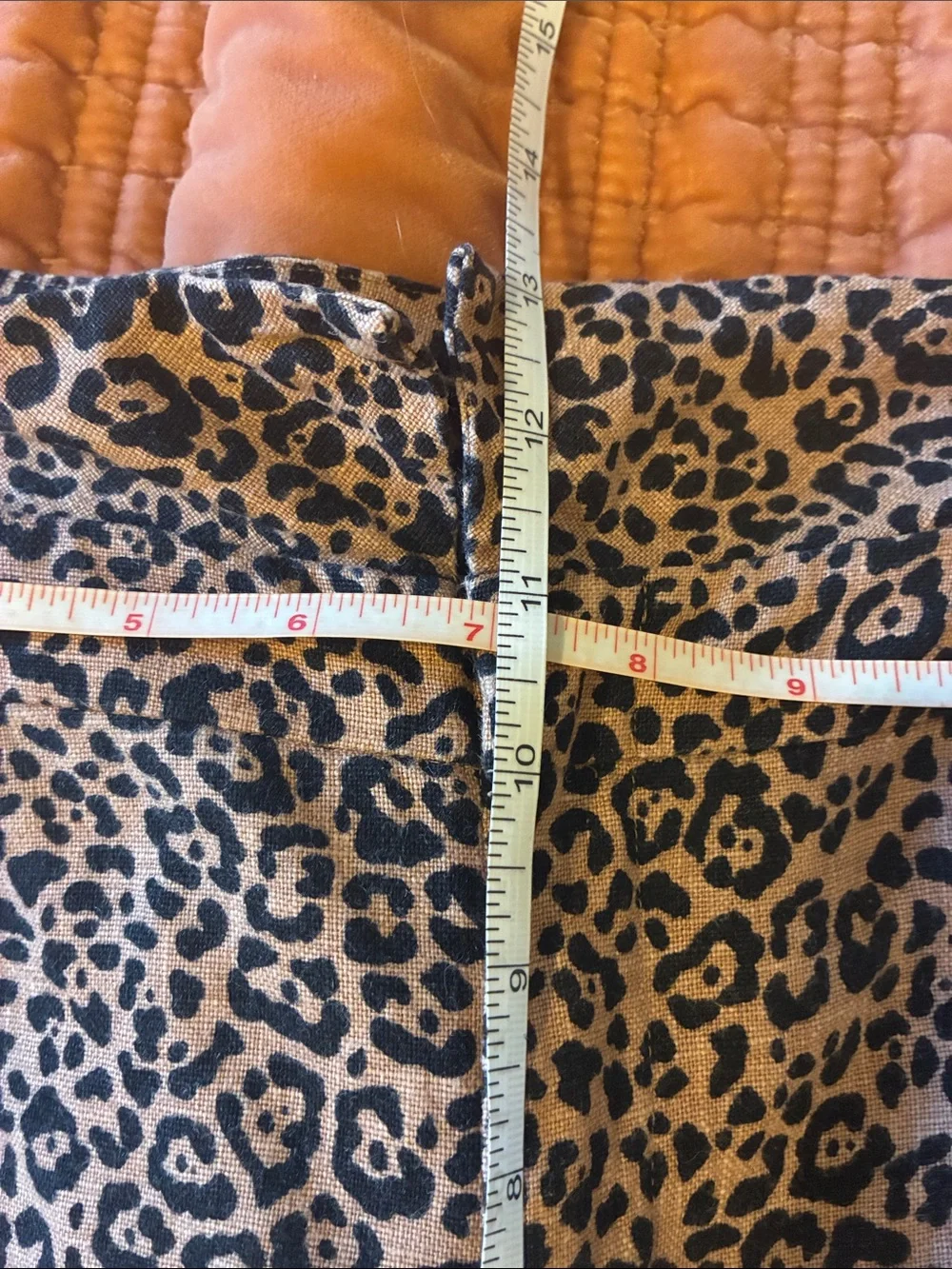 Ref 100% linen leopard print high rise belted paper bag waist wide leg crop pant